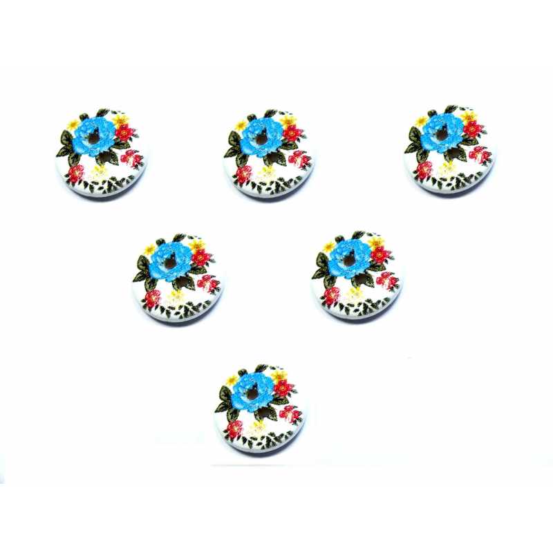 LOT 6 BOUTONS BOIS : rond motif fleur 15mm (127)
 