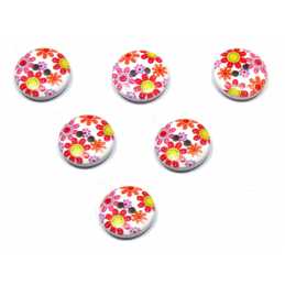 LOT 6 BOUTONS BOIS : rond motif fleur 15mm (129)
 