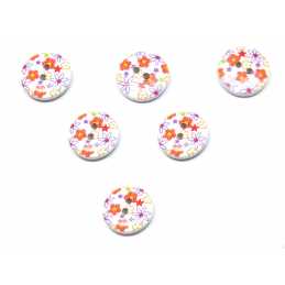 LOT 6 BOUTONS BOIS : rond motif fleur 15mm (137)
 