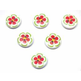 LOT 6 BOUTONS BOIS : rond motif fleur 15mm (139) 