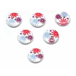 LOT 6 BOUTONS BOIS : rond motif fleur 15mm (140) 