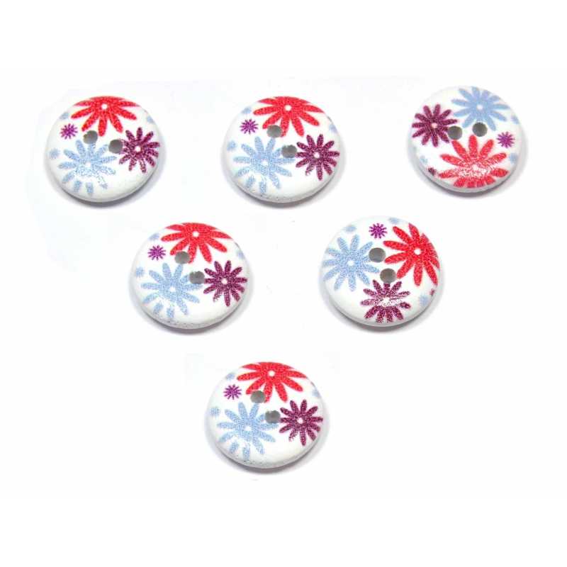 LOT 6 BOUTONS BOIS : rond motif fleur 15mm (140) 