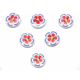 LOT 6 BOUTONS BOIS : rond motif fleur 15mm (142) 