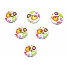 LOT 6 BOUTONS BOIS : rond motif fleur 15mm (146) 
