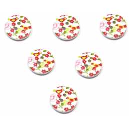LOT 6 BOUTONS BOIS : rond motif fleur 15mm (147) 
