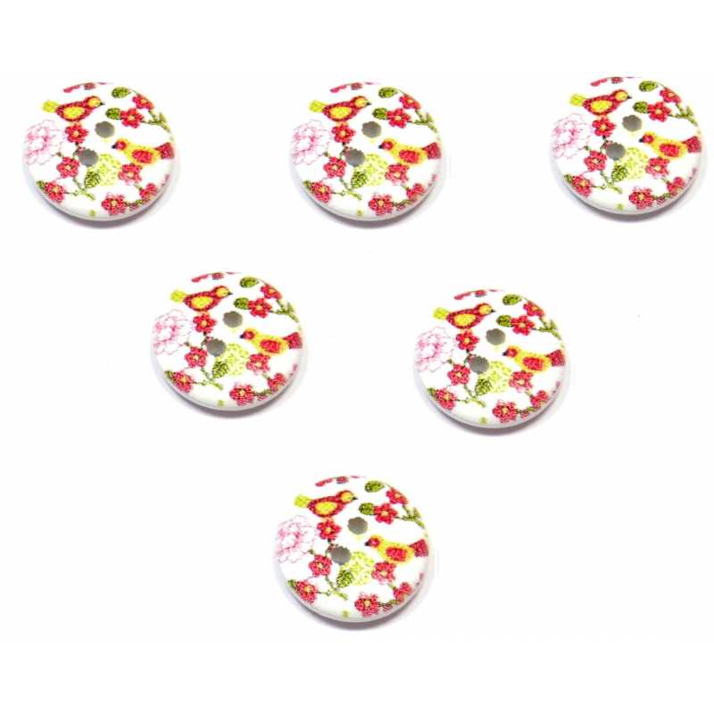 LOT 6 BOUTONS BOIS : rond motif fleur 15mm (147) 