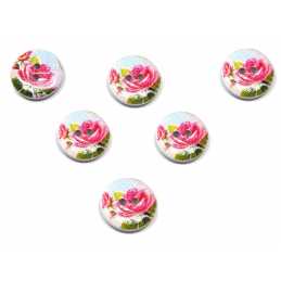 LOT 6 BOUTONS BOIS : rond motif fleur 15mm (149) 