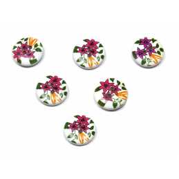 LOT 6 BOUTONS BOIS : rond motif fleur 15mm (152) 