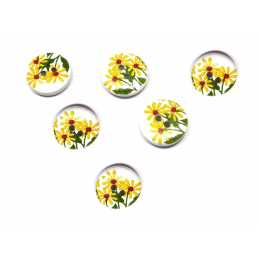 LOT 6 BOUTONS BOIS : rond motif fleur 15mm (154) 
