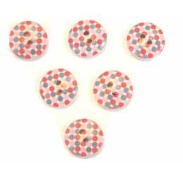LOT 6 BOUTONS BOIS : rond motif fantaisie 15mm (06) 