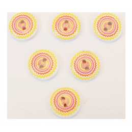 LOT 6 BOUTONS BOIS : rond motif fantaisie 15mm (07) 
