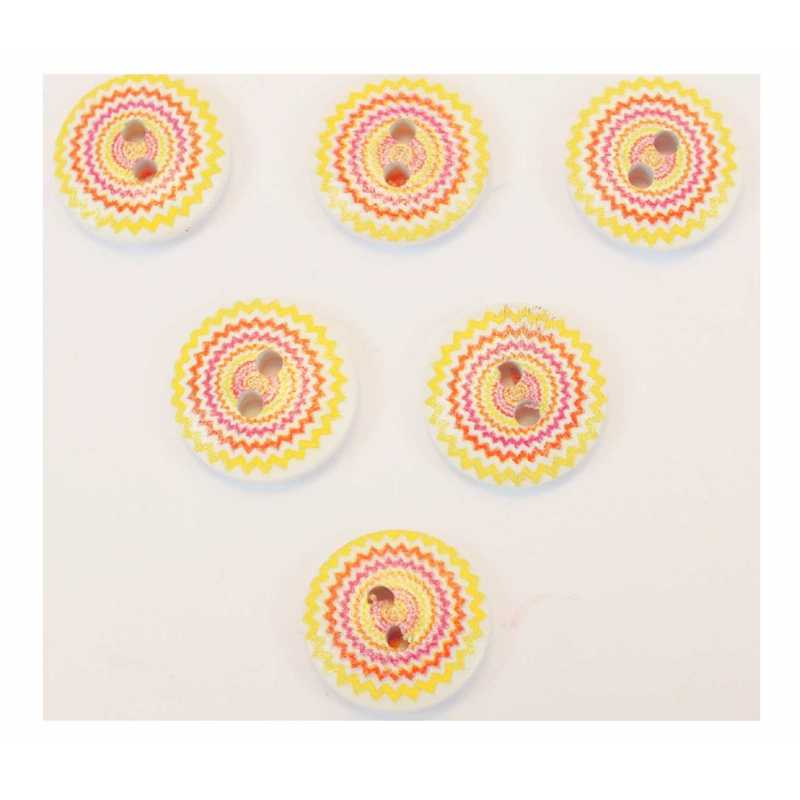 LOT 6 BOUTONS BOIS : rond motif fantaisie 15mm (07) 