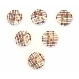 LOT 6 BOUTONS BOIS : rond motif fantaisie 15mm (11) 