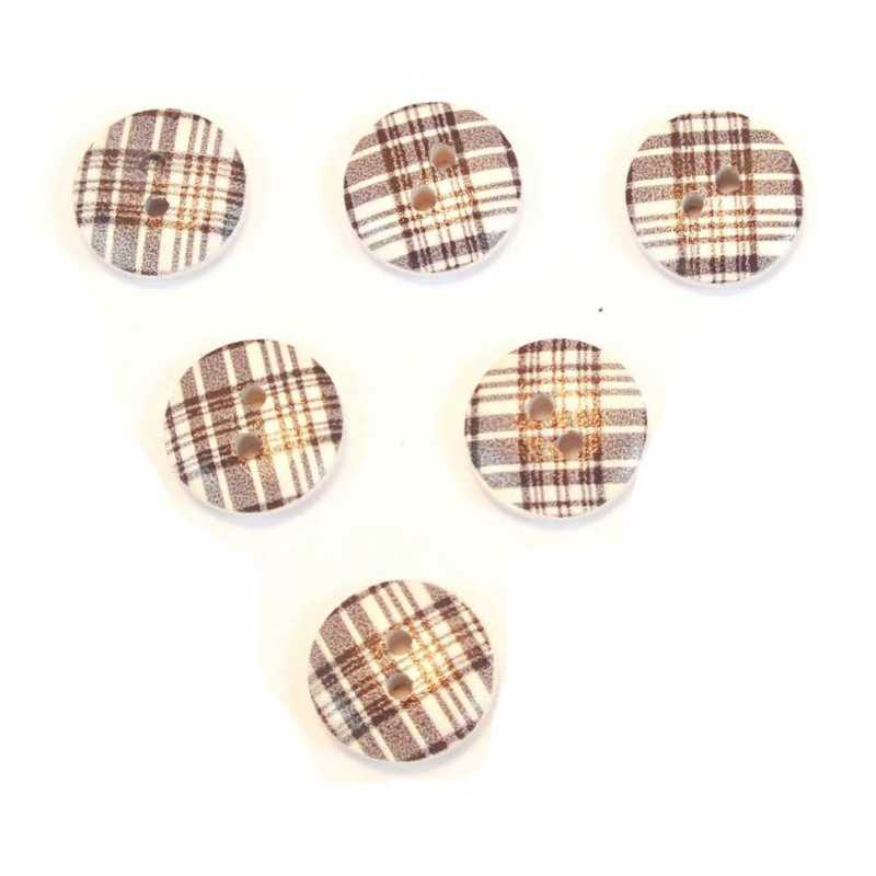 LOT 6 BOUTONS BOIS : rond motif fantaisie 15mm (11) 