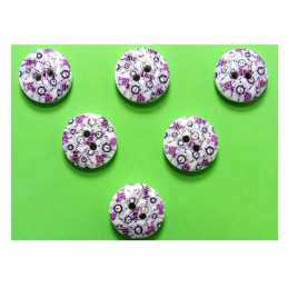 LOT 6 BOUTONS BOIS : rond motif fantaisie 15mm (13) 