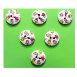 LOT 6 BOUTONS BOIS : rond motif fantaisie 15mm (15) 