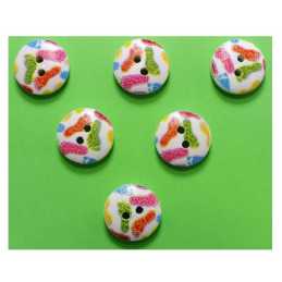 LOT 6 BOUTONS BOIS : rond motif fantaisie 15mm (16) 