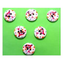 LOT 6 BOUTONS BOIS : rond motif fantaisie 15mm (21) 