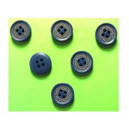 LOT 6 BOUTONS BOIS : rond motif fantaisie 15mm (25) 