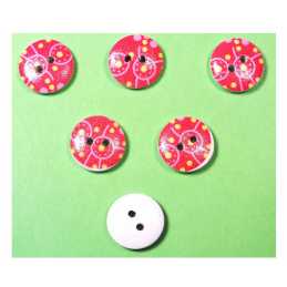LOT 6 BOUTONS BOIS : rond motif fantaisie 15mm (26) 