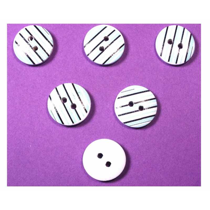 LOT 6 BOUTONS BOIS : rond motif fantaisie 15mm (27) 