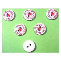 LOT 6 BOUTONS BOIS : rond motif fantaisie 15mm (28) 