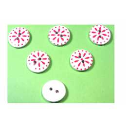 LOT 6 BOUTONS BOIS : rond motif fantaisie 15mm (29) 