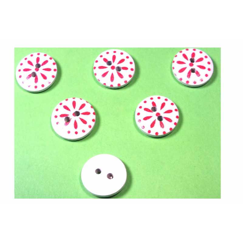 LOT 6 BOUTONS BOIS : rond motif fantaisie 15mm (29) 