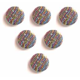 LOT 6 BOUTONS BOIS : rond motif fantaisie 15mm (30) 