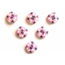 LOT 6 BOUTONS BOIS : rond motif fantaisie 15mm (32) 