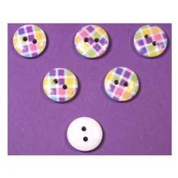LOT 6 BOUTONS BOIS : rond motif fantaisie 15mm (33) 