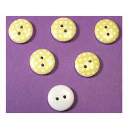LOT 6 BOUTONS BOIS : rond jaune motif  pois 15mm (26) 