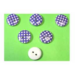 LOT 6 BOUTONS BOIS : rond violet/blanc motif  pois 15mm (31) 