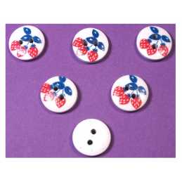 LOT 6 BOUTONS BOIS : rond motif fraise 15mm (02) 