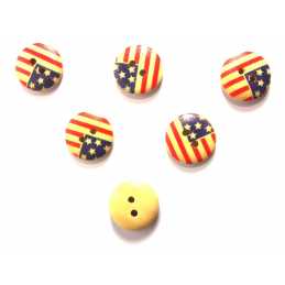 LOT 6 BOUTONS BOIS : rond motif drapeau 15mm  