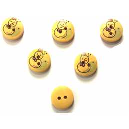 aaLOT 6 BOUTONS BOIS : rond motif bonhomme neige 15mm (01) 