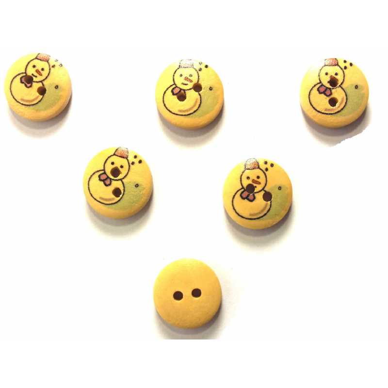 aaLOT 6 BOUTONS BOIS : rond motif bonhomme neige 15mm (01) 