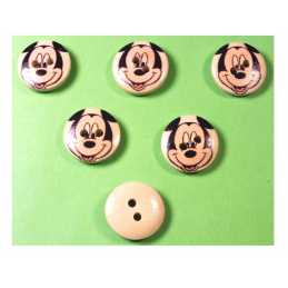 aaLOT 6 BOUTONS BOIS : rond motif fantaisie 15mm (10) 