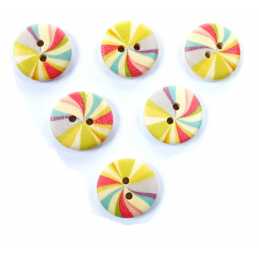 LOT 6 BOUTONS BOIS : rond motif arc en ciel 15mm (02) 