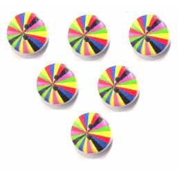 LOT 6 BOUTONS BOIS : rond motif arc en ciel 15mm (03) 