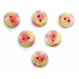 LOT 6 BOUTONS BOIS : rond motif cercles 15mm (03) 