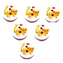 LOT 6 BOUTONS BOIS : rond motif chat 15mm (10) 