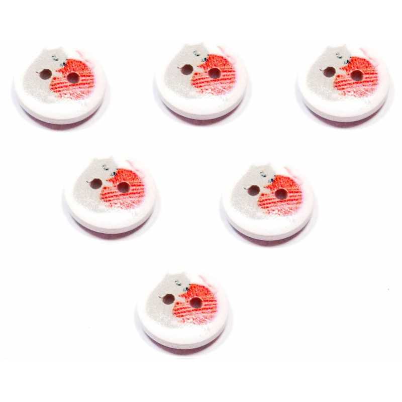 LOT 6 BOUTONS BOIS : rond motif chat 15mm (11) 