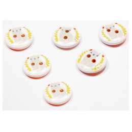 LOT 6 BOUTONS BOIS : rond motif chat 15mm (12) 