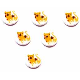 LOT 6 BOUTONS BOIS : rond motif chat 15mm (13) 