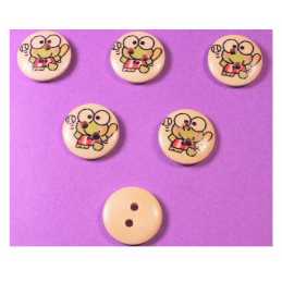 LOT 6 BOUTONS BOIS : rond motif grenouille 15mm (02) 