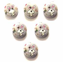 LOT 6 BOUTONS BOIS : rond motif lapin 15mm (03) 
