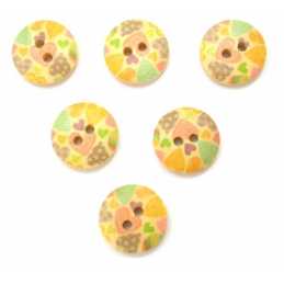 LOT 6 BOUTONS BOIS : rond motif coeur 15mm (03) 