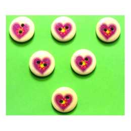 LOT 6 BOUTONS BOIS : rond motif coeur 15mm (06) 