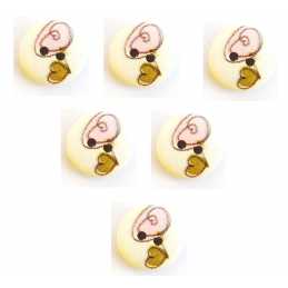 LOT 6 BOUTONS BOIS : rond motif coeur 15mm (11) 